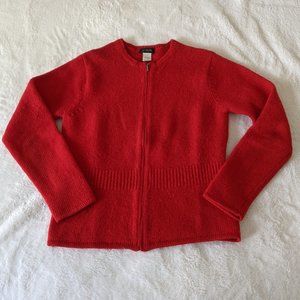 J. Crew 100% Shetland Wool Red Zip Up Sweater